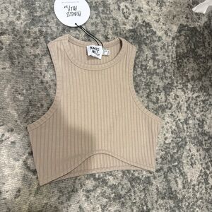 Princess Polly Taupe Ribbed Cropped Tank